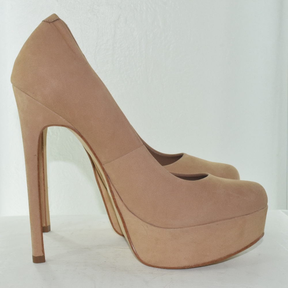 Kassandra ALDO Beige GENUINE Suede 6" High Heel Stiletto Platform Pumps Size 10